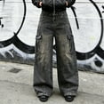 thumbnail image 2 of Womens Barrel Jeans Washed Distressed Wide Leg Cargo Denim Pants Loose Fit Fashion Long Trousers Baggy Barrel Pants Women Utility Style, 2 of 6