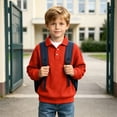 thumbnail image 6 of Eiyaclvo Kids Boys Waffle Knit Sweatshirt Oversized Collar Quarter Button Pullover Long Sleeve Casual Streetewar Fall Sweatshirts 3 Years, 6 of 10