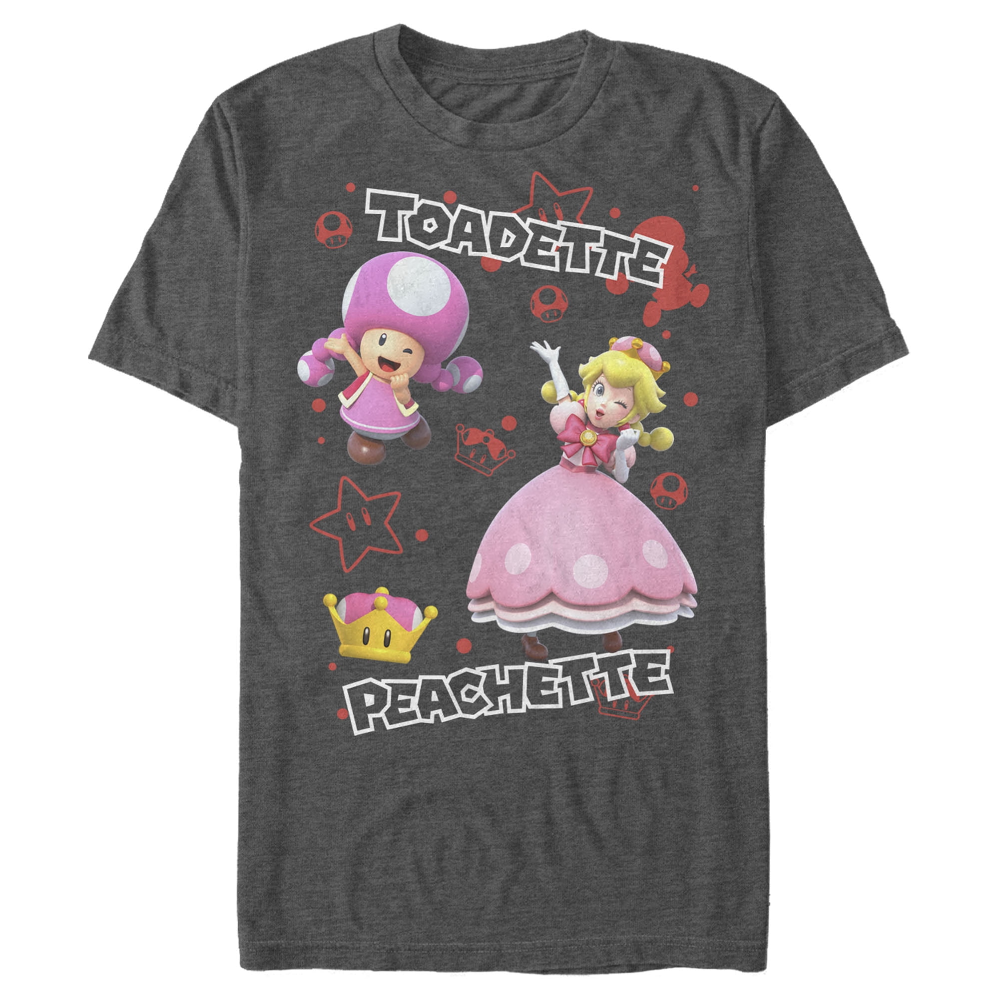 Men's Nintendo Toadette & Peachette Party Graphic Tee Charcoal Heather