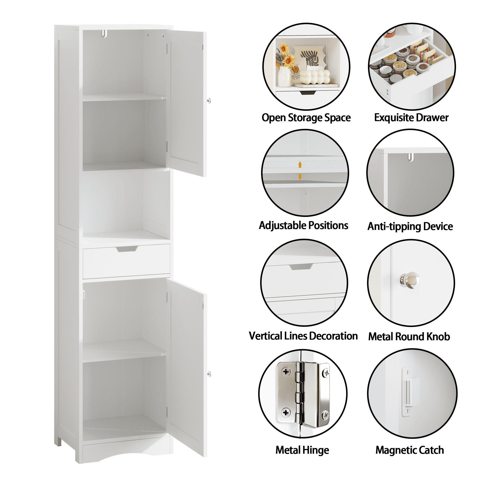 Tall Bathroom Cabinet with 2 Doors & 1 Drawer,67" Narrow Bathroom Storage Cabinets with Adjustable Shelves,Bathroom Floor Organizer for Small Spaces,Bathroom