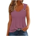 thumbnail image 2 of Titcea Womens Tops V Neck Sleeveless Solid Color Printed Casual Tank Top Beach Vacation Going Out Tops, 2 of 4