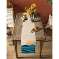 thumbnail image 4 of Teal Waves Burlap Cotton Table Runner 13x120 Inches Long, Watercolor Sun Turquoise Ombre Farmhouse Table Runners, Outdoor Dining Tablecloths Decor for Baby Shower/Party/Wedding, 4 of 6