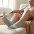 thumbnail image 2 of Kodal Copper-Infused Wide Cuff Socks for Swollen Feet & Neuropathy 3 Pair Non-Binding Diabetic Socks with Cushion, Men Women, Grey, 2 of 9