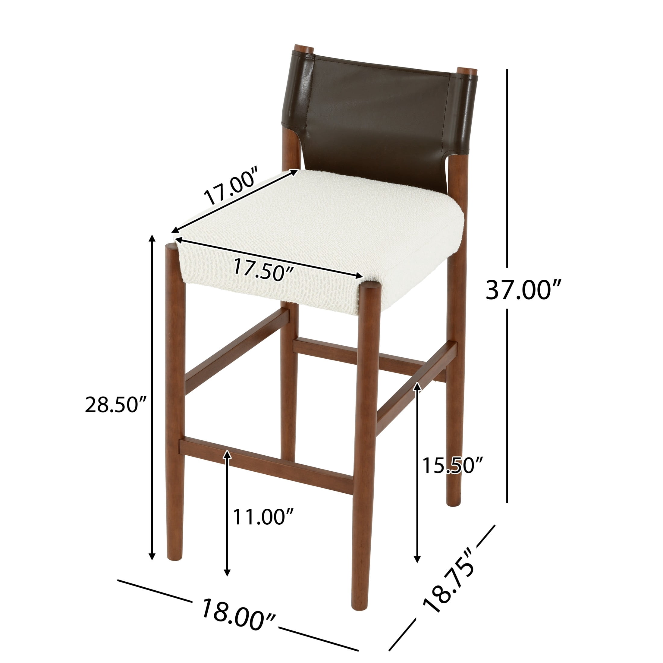 Christopher Knight Home Modern Bar Stools with Plush Cushions, Solid Wood Frame, Walnut, Set of 2