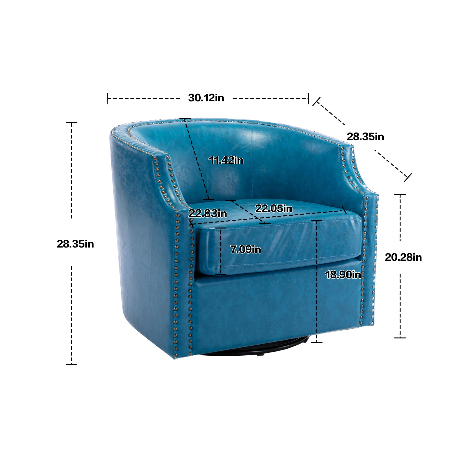 Lunale Leather Swivel Accent Barrel Chair, Club Chair Comfy Reading Armchair, Light Blue