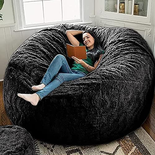 Enasui Bean Bag Chairs, 7ft Giant Bean Bag Chair for Adults, Big Bean Bag  Cover Comfy Large Bean Bag Bed (No Filler, Cover only) Fluffy Lazy Sofa  (Dark Grey), 7ft(180*90cm) 