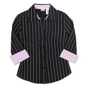Juniors Contrast Cuff Pinstripe Blouse