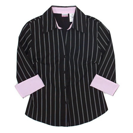 Juniors Contrast Cuff Pinstripe Blouse