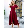 thumbnail image 6 of Women'S Long Formal Dresses Split Elegant V Neck Wrap Ruffle Wedding Guest Dresses Wine Red XXL, 6 of 9