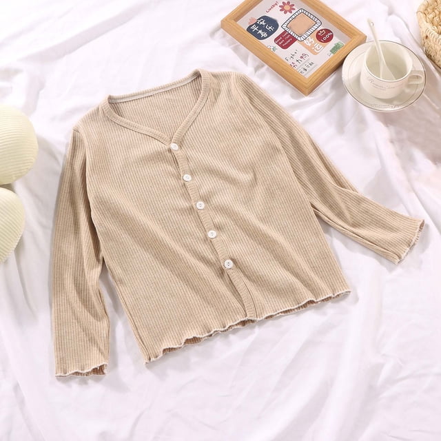 Mefallenssiah Blouses & Chemises à Manches Longues Col en V Cardigan Tricoté pour Filles