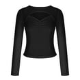 thumbnail image 4 of SELONE Undershirts Long Sleeve Women Hollow Out V Neck Shirt Tops Tight Bottom Underwear Clothes Black, 4 of 7