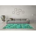 thumbnail image 3 of Ahgly Company Machine Washable Indoor Rectangle Abstract Turquoise Blue Modern Area Rugs, 2' x 5', 3 of 4