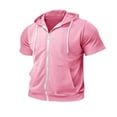 thumbnail image 6 of Men's Short Sleeve Hoodies Pocket Lightweight Quick Dry Sports Workout Full Zip Up Sweat Shirts with Hood (XL, Pink), 6 of 7