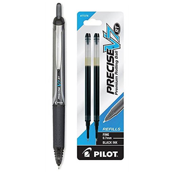 Pilot Precise V7 RT Rolling Ball, Fine Point, Black Ink 1 Pen & 2 Refills