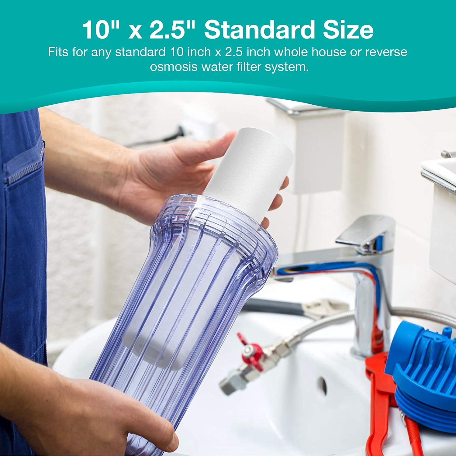 SimPure 5 Micron 10" x 2.5" Replacement Water Filter Set of 2 Carbon and 2 Sediment Compatible with DWC30001, WFPFC8002, FXWTC, WHEF-WHWC, WHKF-WHWC, Pentek DGD series, RFC