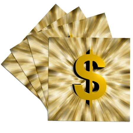 

3dRose Dollar Sign features a large golden dollar sign with bursting graphic design effects Set of 4 Ceramic Tile Coasters