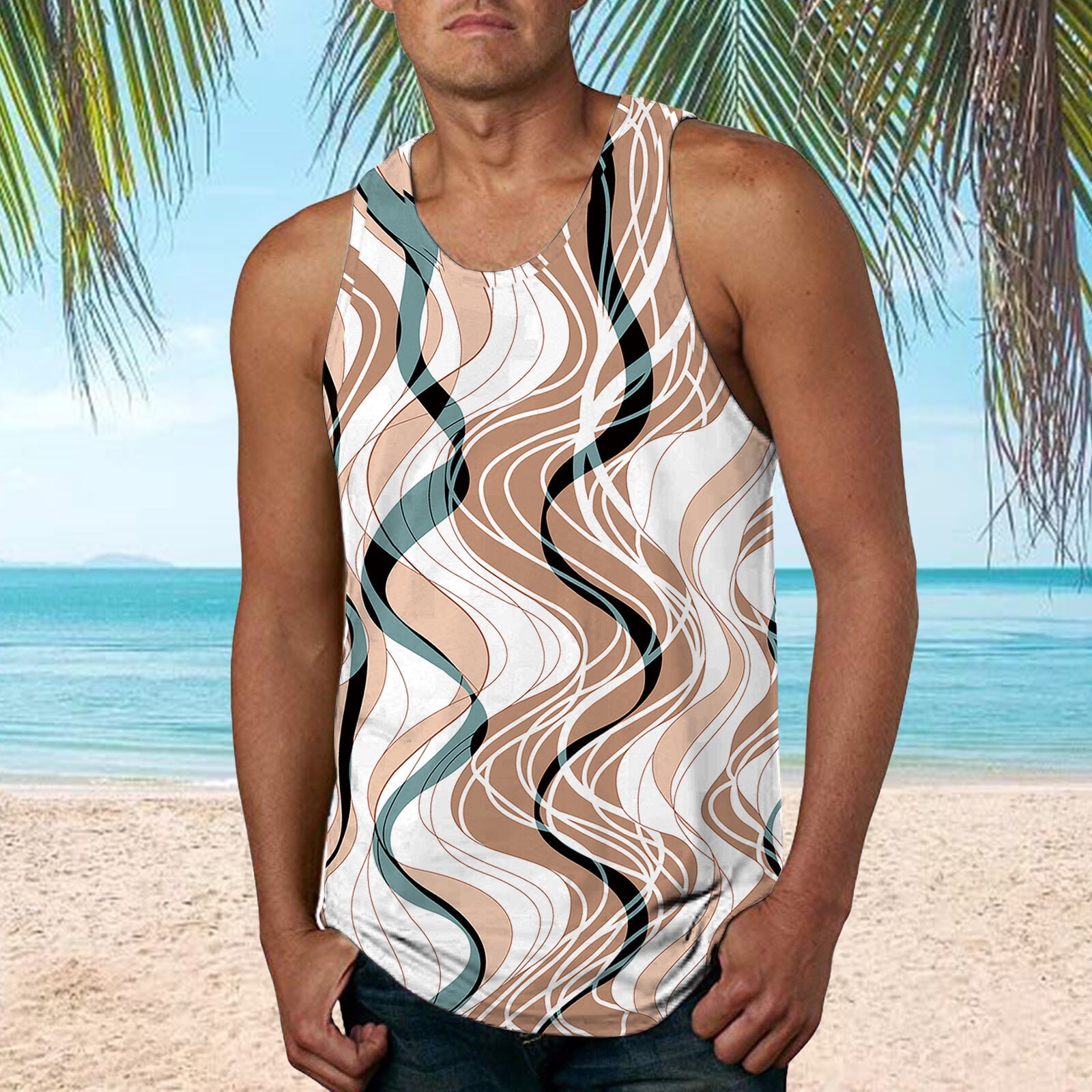 Ketyyh chn99 Men s Tank Tops Men s and Big Men s Mens Sleeveless Button Down Shirts Summer Beach Basic Tank T Shirt Tops Khaki 2XL Walmart