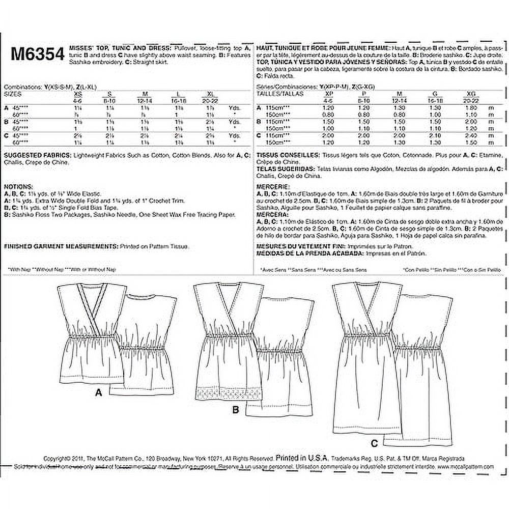McCall's Pattern Misses' Top, Tunic and Dress, Z (L, XL)