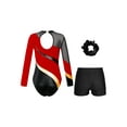 thumbnail image 2 of Doomiva Kids Girls Gymnastic Leotard Dance Biketard Unitard Bodysuit with Tumbling Athletic Shorts Scrunchies Set Red&Black 8, 2 of 7