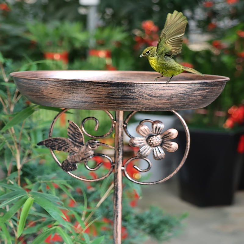 Multifunctional Garden Bird Bath Feeder Stake Spikes with Iron Bowl For Attracting Wild Birds Year Round Lawn Decoration