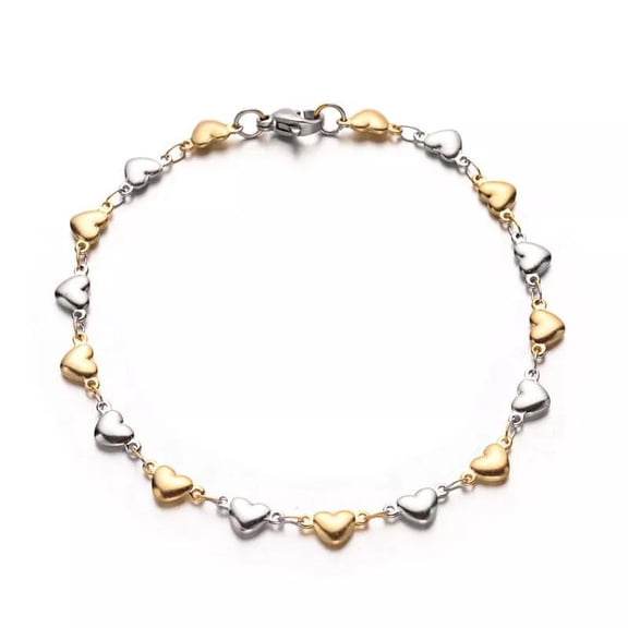 Stainless Steel Heart Bracelet Lobster Gold Silver 8" 9x4x2mm Z183