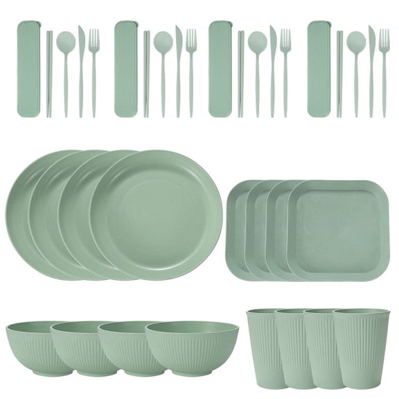 Namzi Wheat Straw Dinnerware Set, Unbreakable Plastic Dish Set, Eco-Friendly Tableware for Home & Outdoor Use,36-Piece Light Green