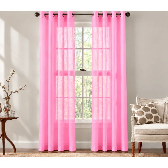 Gorgeous Home Linen 2 Panel Sheer Voile Window Treatment Curtain Silver 8 Grommets 54" Width X 84" for Bedroom Light Pink