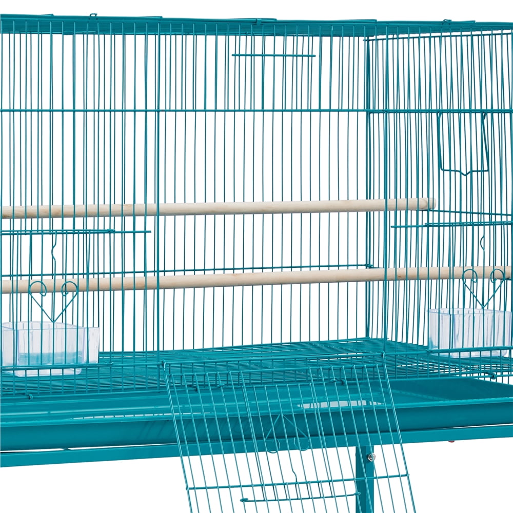 Renwick 47"H Rolling Stand Flight Metal Bird Cage with Slide-Out Tray for Small Birds, Teal Blue