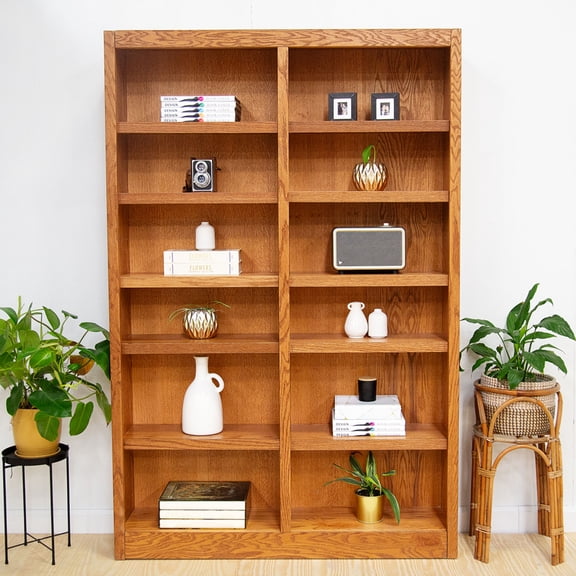 Concepts in Wood 12 Shelf Double Wide Wood Bookcase, 84 inch Tall