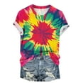 thumbnail image 4 of DAFPZW Women Casual Short Sleeve Rainbow T-Shirts Crew Neck Cute Colorful Tie Dye Print Tunic Tops Basic Tees Blouses, 4 of 5