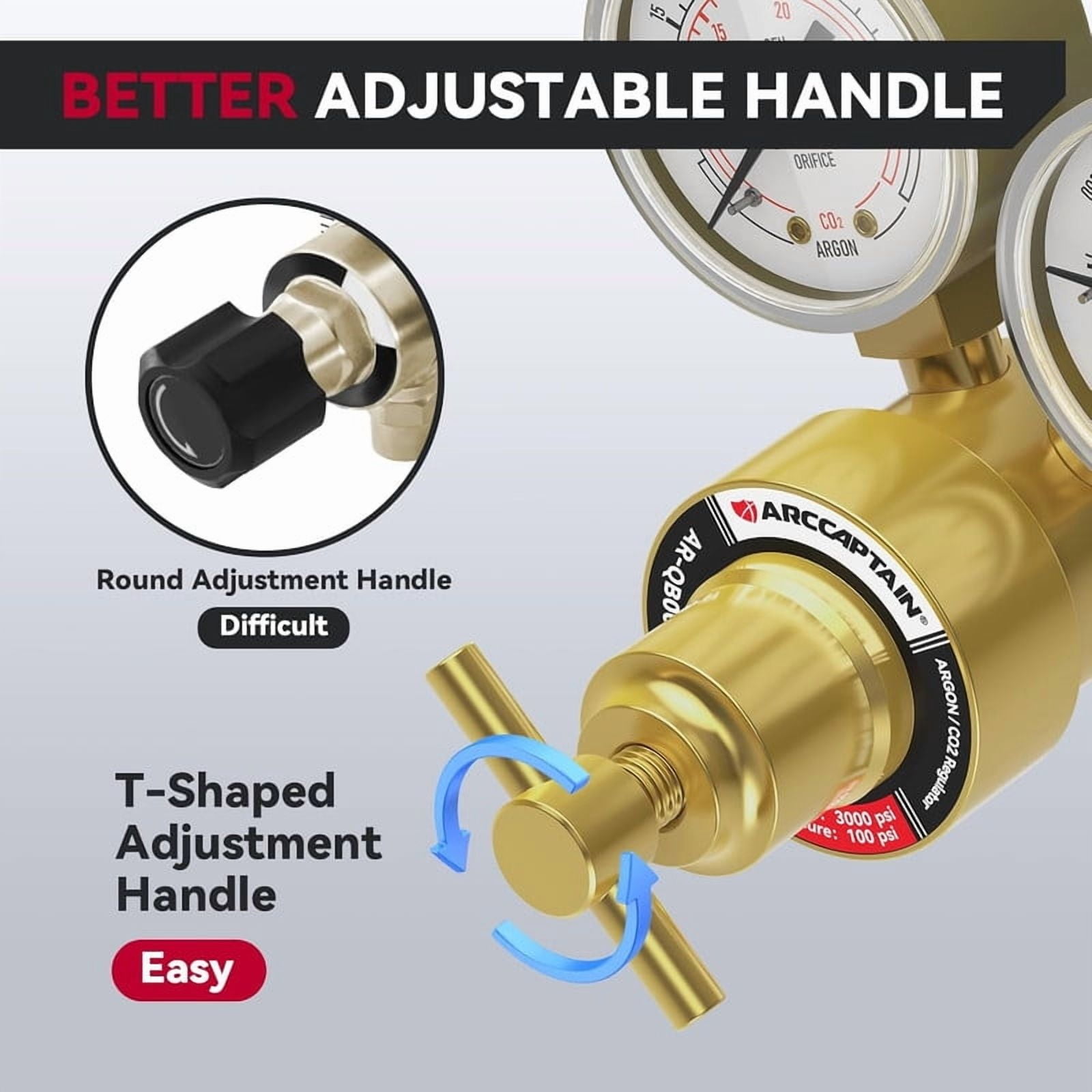 ARCCAPTAIN Argon CO2 Regulators with 8.2FT Inert Gas Welding Hose, Welding Regulator for MIG and TIG, 0-4000 PSI, 0-30+ CFH, CGA580 Inlet Connection