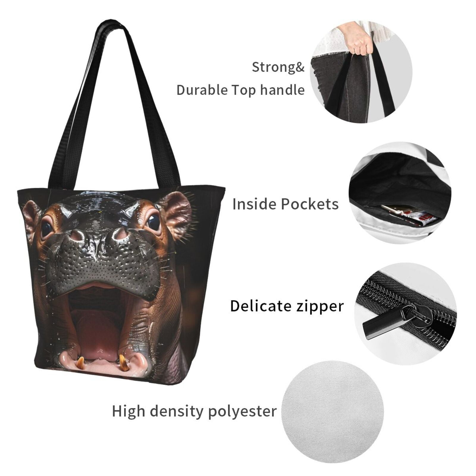 Ratiio Playful Baby Hippo Splash Print Shoulder Bag for Women, Polyester Crossbody Purse Lightweight Handbag for Daily Travel and Casual Use