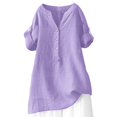 thumbnail image 4 of Yigetop Womens Tops! Women's Solid Color Button Tied Rope Stand Collar Cotton Linen Long Sleeve Top T Shirt Linen Shirts for Women Purple XL, 4 of 4