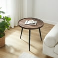 thumbnail image 2 of Danya B. 21.8" x 23.5" x 23.5" Paxton Raised Lip Edge Side Table with Modern Black Metal Taper Legs - Round - Walnut and Black, 2 of 11
