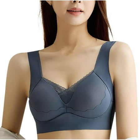 Ousvtion Saving Womens Wireless Bras Supportive Tshirt Bra V Mesh Comfortable Bralette No Underwire Seamless Underwear Push Up Everyday Bralettes Deals Dark Blue 3X-Large