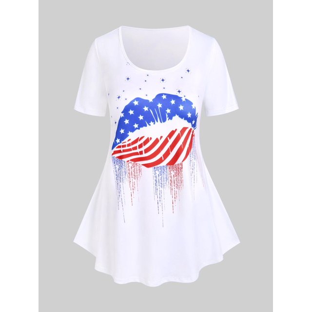 Camiseta con Estampado de Bandera de Estados Unidos en Talla Extra Rosegal Camisetas tallas grandes