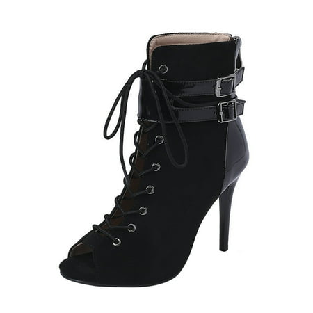 

Jsezml Sandals for Women Dressy Summer Mesh Ankle Booties Lace up Buckle Sandals Stiletto High Heels Ladies Dress Shoes