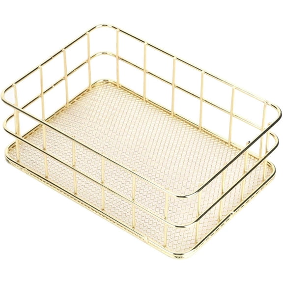 CATPAN Desktop Metal Storage Basket, Gold Grid Storage Tray Small Wire Baskets Fruit Basket Metal Organizer Tray Home Decoration Ornaments, 6.7 x 4.7 x 2.4in