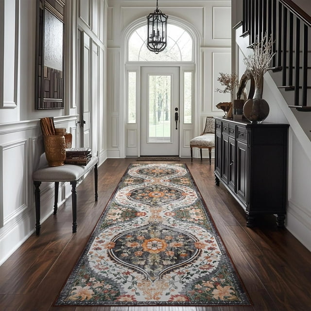 Area Rugs for Entryway x Lightweight Machine Washable Rug Vintage Area Rugs for Bedroom Neutral Bathroom Mat Indoor Carpet for Playroom Office Living Room(Grey xft)