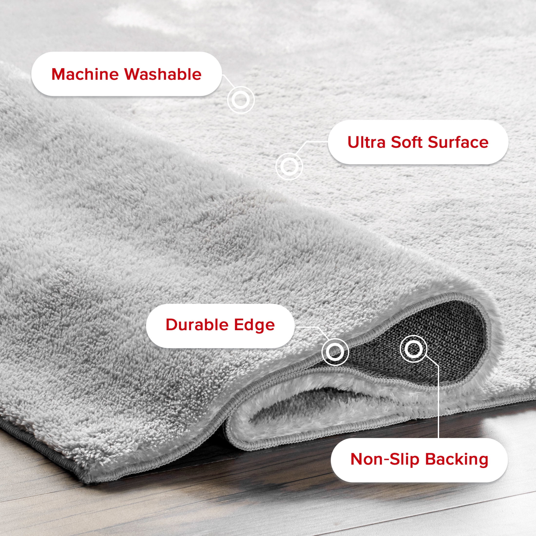 nuLOOM Loni SuperiorWash Solid Machine Washable Shag Area Rug, 8' x 10', Loni Light Grey