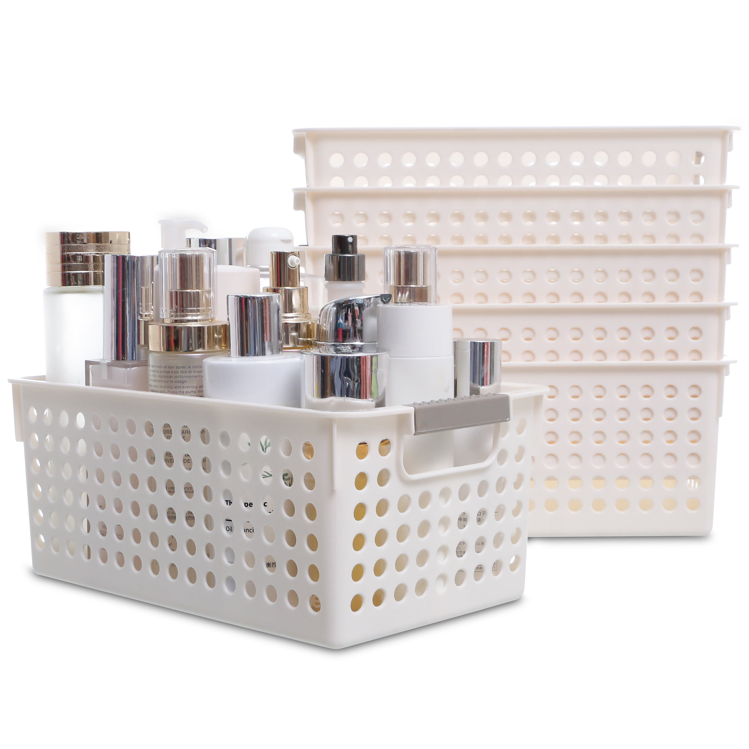 Citylife 4 PCS Storage Baskets with Bamboo Lids Plastic Baskets for  Organizing Stackable Storage Bins with Handle for Shelves, 10.16 x 6.81 x  5.31