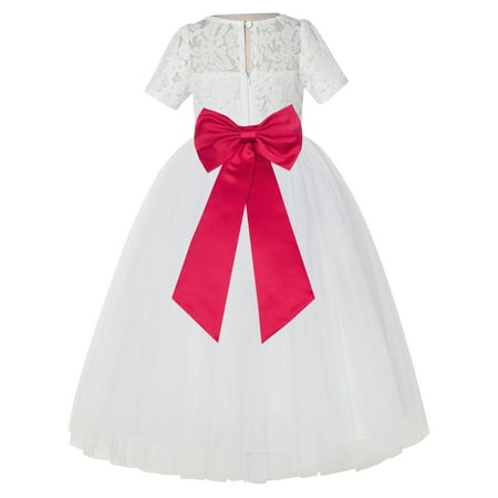 

Ivory Floral Lace Vintage Flower Girl Dresses for Wedding Pageant LG2T