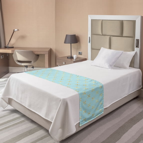 Abstract Bed Runner, Rhythmic Gradient Stars in Yellow Golden Tones on Clear Sky Like Scene, Decorative Accent Bedding Scarf for Hotels Homes and Guestrooms, Twin, Pale Blue and Mustard, by Ambesonne