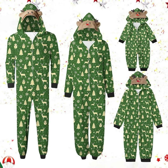 Odeerbi Christmas Onesie Pajamas for Family Holiday Sleep Jumpsuit Long Sleeve Family Christmas Pajamas Matching Sets Dad Fashion Lattice Print Plush Jumpsuit Sleepwear PJs Set Green