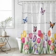 thumbnail image 6 of Tulips Spring Floral Shower Curtain Set - Small 36" x 72" Washable Bathtub Curtain with 12 Hooks, Pastoral Flowers Butterfly Wooden Waterproof Fabric Stall Shower Curtains for Bathroom/Bathtub Décor, 6 of 6