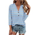 thumbnail image 2 of Sakmal 3/4 Sleeve Womens Plus Size Tops Blue V-Neck Striped Button Plain Oversized Shirts for Ladies, 2 of 5