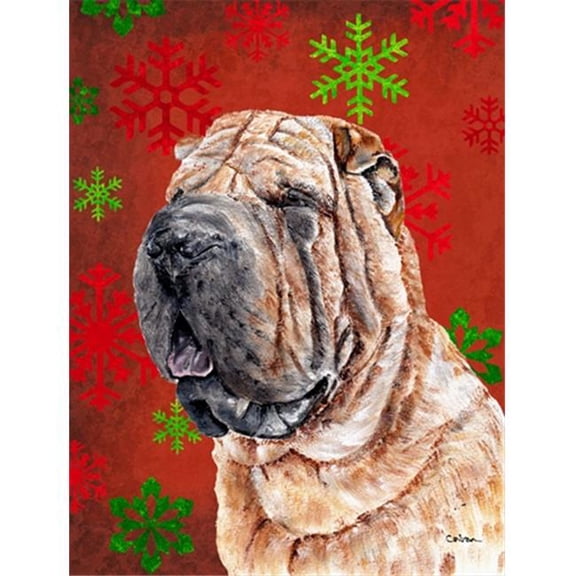 Shar Pei Red Snowflakes Holiday Flag Garden Size