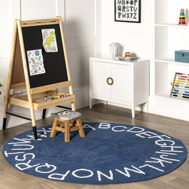 nuLOOM Kids Washable Round Alphabet Area Rug, 4', Navy