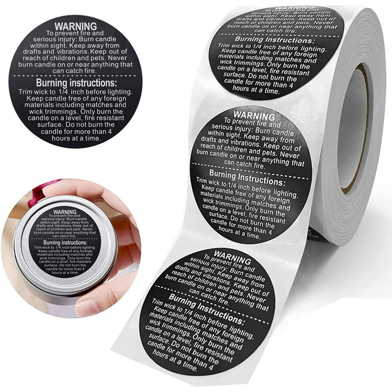 Red Warning Candle Stickers, 1.5 Round, Self-adhesive, 500 Labels