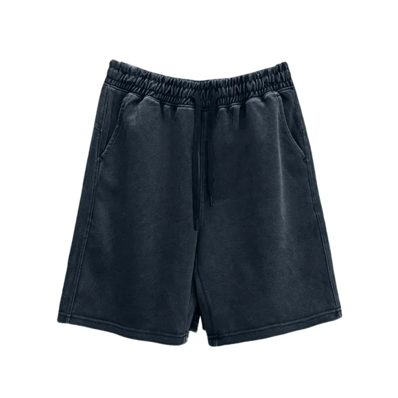 Chiccall Mens Casual Sweat Shorts Cotton Vintage Distressed Elastic Waist Drawstring Wicking Breathable Track Shorts with Pockets